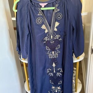 Lilly Pulitzer Navy Blue Dress with Cream Embroidery